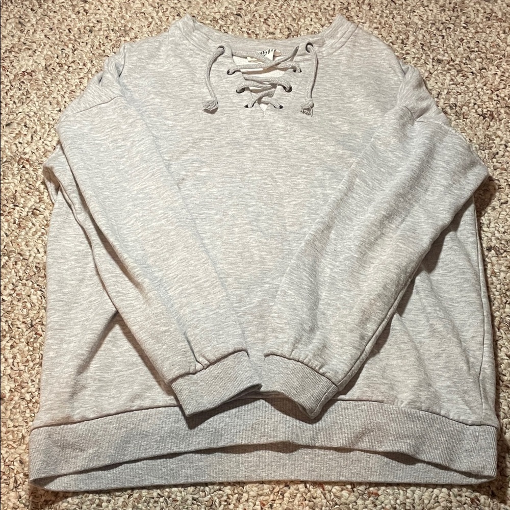 Olive & Oak Light Gray Lace-Up Sweatshirt
